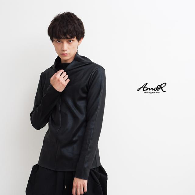 【AmoR】トップス メンズ 革風 裏起毛 フェイクレザー 黒 長袖 ブラック モード系 AmoR 艶黒の通販はau PAY マーケット