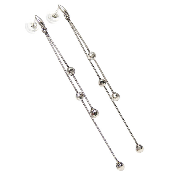 アウトレット 買取 Pt900 プラチナ ミラーボール ロング デザイン チェーン ピアス 送料無料 新入荷特価 Triplex Ee