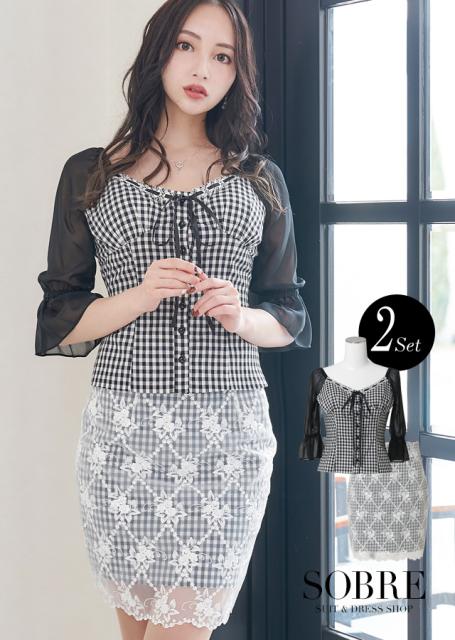 魅力的な キャバドレス キャバ ドレス 大きいサイズ ソブレ ミニ ワンピ 3105 レースイン格子リボンセットアップ 袖あり ワンピース 袖付き 公式ストア Www Iacymperu Org