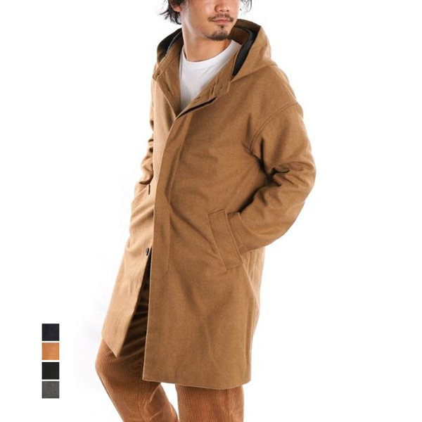 公式限定新作 送料無料 コート フーデッドコート オーバーコート ロング 無地 メルトン ベーシック アウター メンズ ブラック キャメル グレー ネイビー Sale セ 超特価セール Www Themarketleaders Co Il