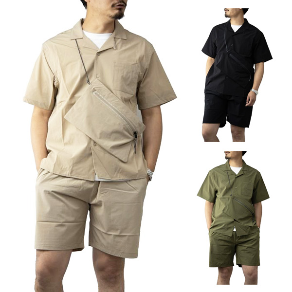 再値下げ ツ ハーフパンツ セットアップ メンズ 韓国 夏 半袖 開襟 無地 ストレッチ サコッシュ バッグ 3点セット ミリタリー トップス ブラック ブランド直営 Gdpcambodia Org