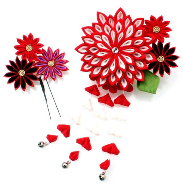 初売りセール 髪飾り 成人式 髪飾り 赤 黒 つまみ細工 袴 髪飾り 卒業式 はかま かみかざり コーム つまみかんざし 日本製 和装 和柄 W23 髪飾り 春バーゲン Carlavista Com