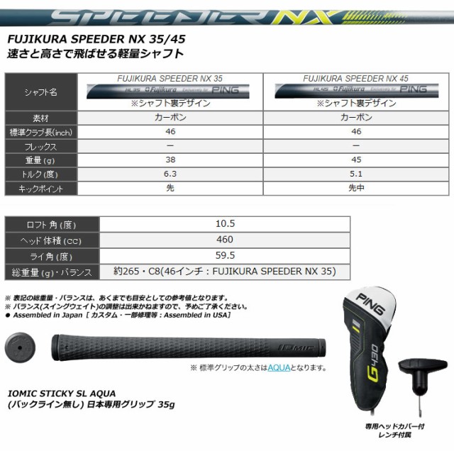 特注カスタムクラブ ピン G430 HL SFT ドライバー Fujikura Speeder NX 35D / 45D シャフトの通販はau