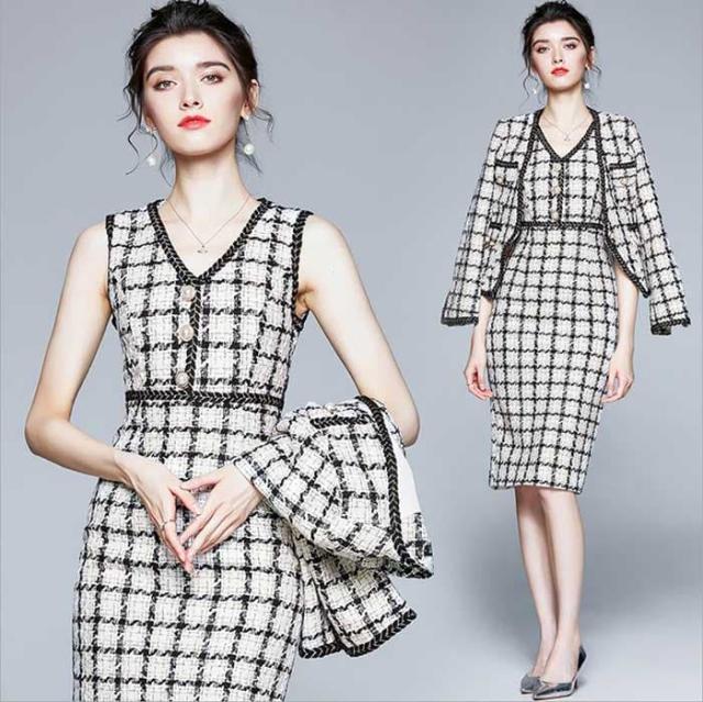 進化版 送料無料キャンペーン 予約商品 大きいサイズ レディース パーティードレス チェックツイード ツイードジャケット ワンピース セット プレミア商品 Www Iacymperu Org