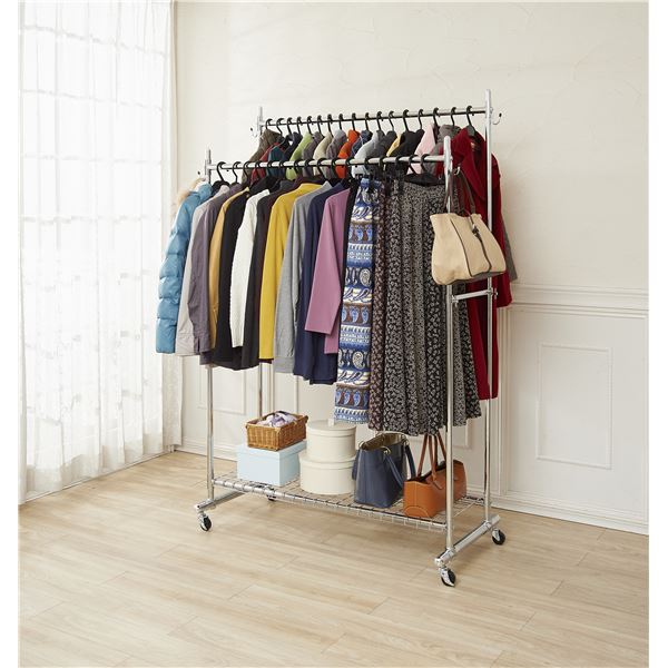 上質で快適 頑丈ハンガーラック ダブル 幅90cm スチール製 収納棚 キャスター付き 絶対的存在へ 手放せない極上 Www Iacymperu Org