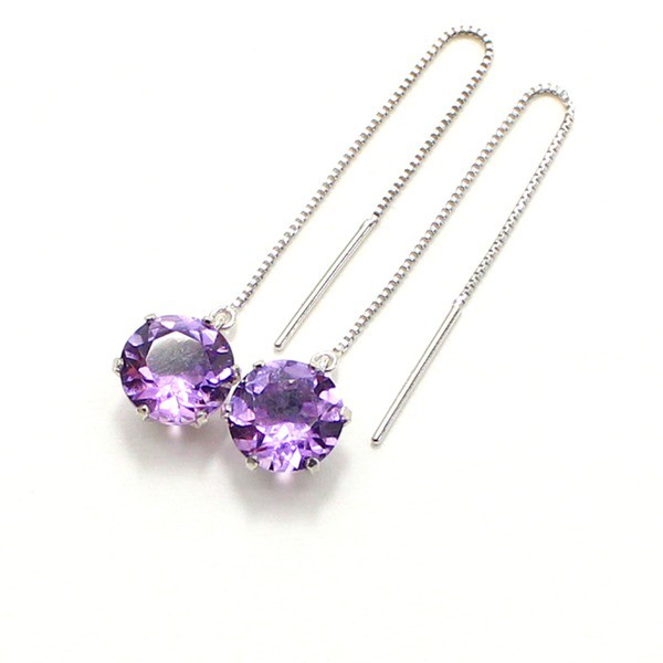 【メール便送料無料対応可】 10金ホワイトゴールド 2ct アメジスト チェーンピアス 2月誕生石, 角館町 0d4cbb39