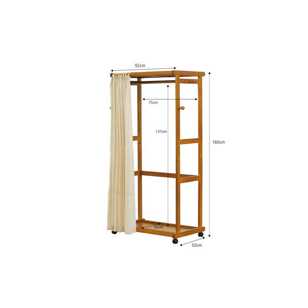 カーテン付き ハンガーラック 衣類収納 ブラウン 幅92cm 木製 小物収納棚付き キャスター付きの通販はau Wowma ワウマ フジックス 商品ロットナンバー