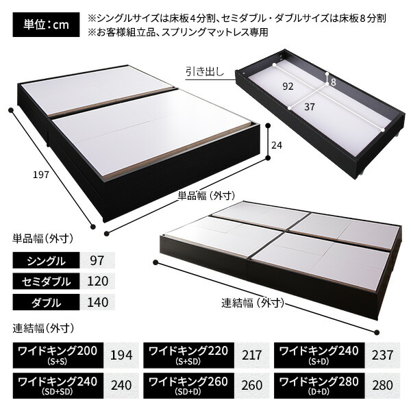 通販爆買い ベッド 収納付き 連結 引き出し付き キャスター付き 木製 ヘッドレス ホワイト ワイドキング240(S+D) ポケットコイルマットレス付きの通販はau PAY マーケット - フジックス|商品ロットナンバ 好評超歓迎