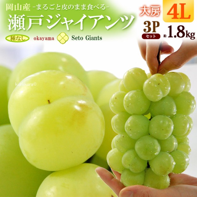 瀬戸ジャイアンツ4L×3房(約1.8kg)岡山産 ぶどう 食品 フルーツ 果物 ブドウ 瀬戸ジャイアンツ 送料無料