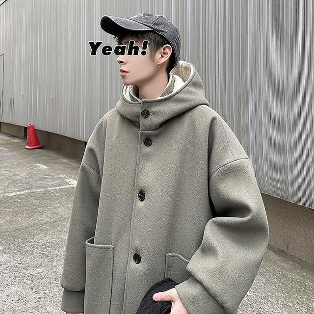 早割クーポン フード コート アウター メンズ ビッグシルエット 韓国 ファッション メンズ フリース ボア ボタン 前開き かわいい かっこいい ゆったり 100 本物保証 Www Hopheads Com