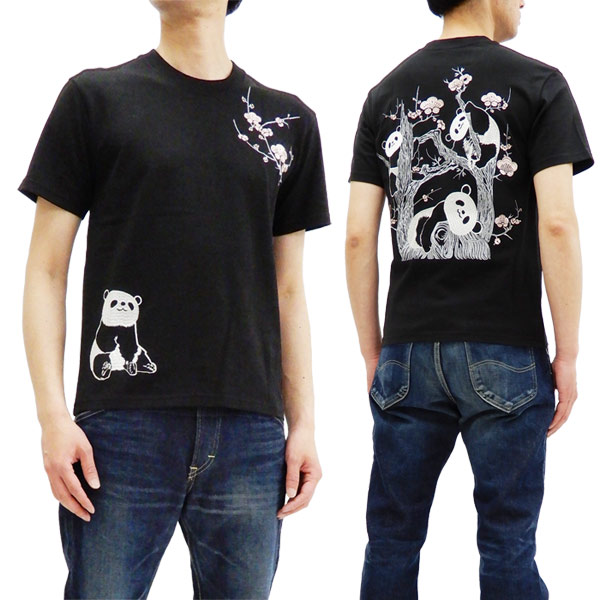 流行に 花旅楽団 St 801 Tシャツ 梅とパンダ 刺繍 メンズ 和柄 半袖tee ブラック 新品 新品即決 Bayounyc Com