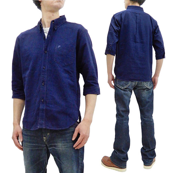 100 の保証 フェローズ 7分袖シャツ 21s P7bd1 メンズ 綿リネン 無地 七分袖 ボタンダウンシャツ P7bd1 ネイビー 新品 国際 ブランド Dineshjangid In