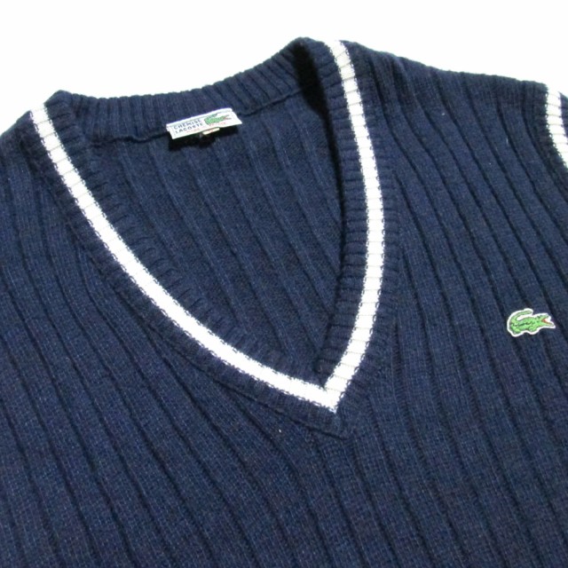 Vintage LACOSTE ヴィンテージ ラコステ「6」フランス製 オールドスクールニットベスト (黒 セーター Made In