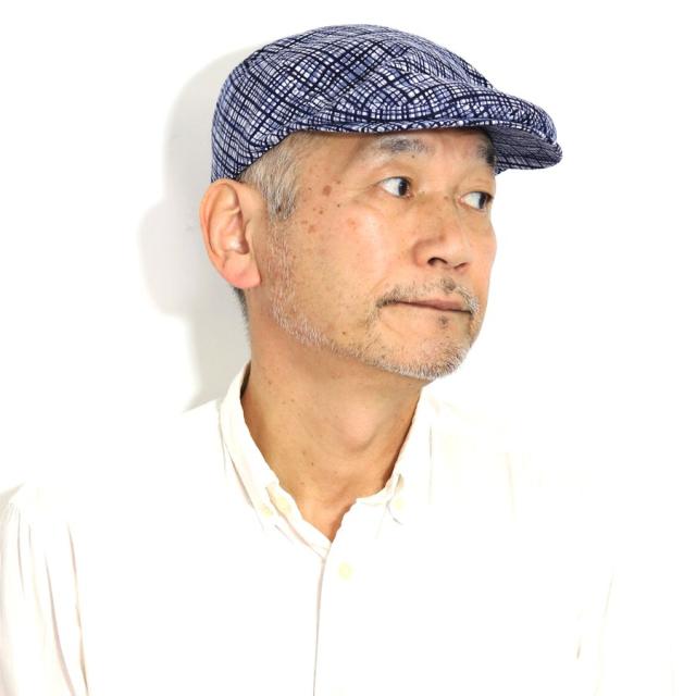 受賞店舗 帽子 ハンチング 和柄 チェック 春夏 メンズ 綿100 日本製 春 夏 涼しい 和柄 ハンチング帽 紳士 Lサイズ サイズ調整可能 格子柄 ネイビ ブランドおしゃれ Gdpcambodia Org