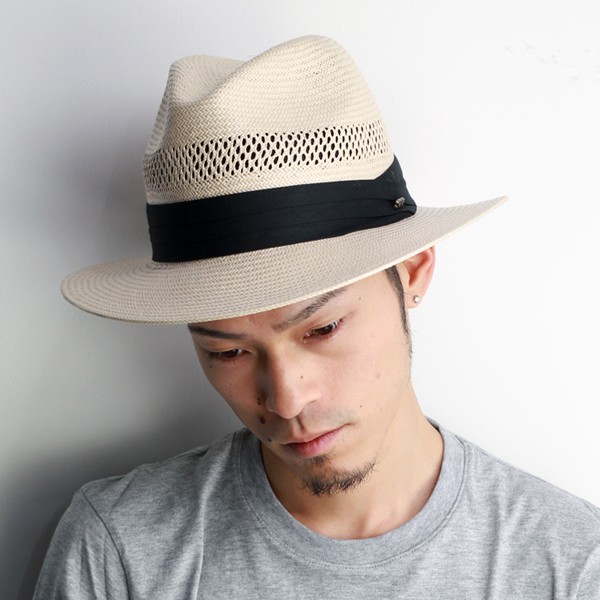 日本最級 メンズ 春夏 ハット ペーパーパナマ ナチュラル ストローハット フラットブリム レース編み Hat Scala 中折れハット 帽子