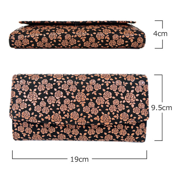 偉大な 印傳屋 送料無料 和柄の大きなファスナー小銭入れの長財布 印伝 黒地ピンク漆 ローズ小柄 2310 高級感 Olsonesq Com