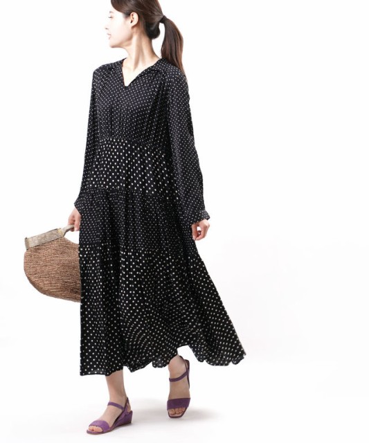 高級感 ヌキテパ ドットワンピース ティアードワンピース ロングワンピース Modal Satin Dot Print Dress Ne Quittez Pas gc1 国内正規品 Saleセール Travelstore Tn