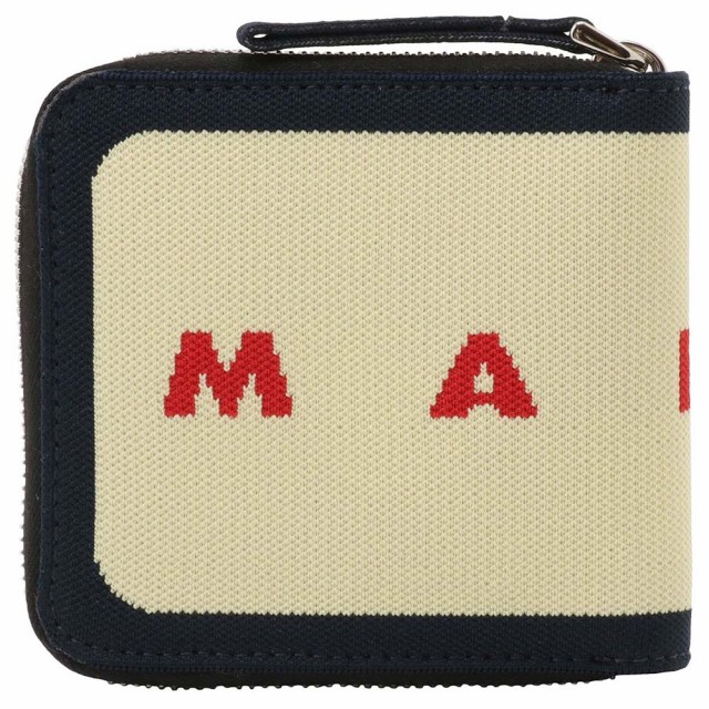 マルニ MARNI PFMI0050Q0 P4547 ZO101 コントラストカラー ロゴ ラウンドジップ 二つ折り財布 エクリュ マルチ メンズ ユニセックス 男性