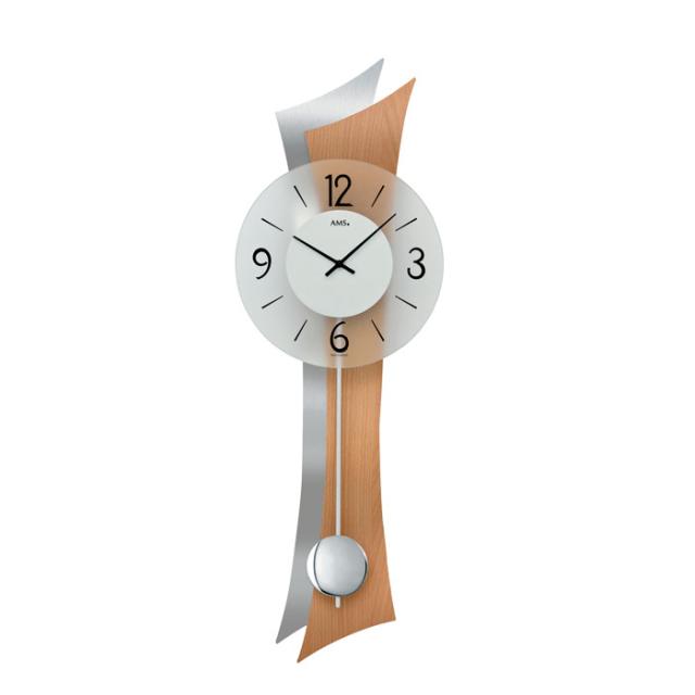大流行中 Ams アームス 壁掛け時計 Ams 7425 アナログ ドイツ製 柱時計 掛時計 振り子 ガラス ウッド アルミ アムス 海外メーカー 輸入時計 欧州 大決算売り尽くし Hashresidency Com