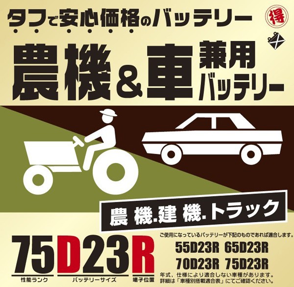 絶妙 ブロード Broad 丸得バッテリー 農機 建機 車用バッテリー 耐震強化 タフ 建設機械 重機 農機具 農業機械 補償12ヶ月又は1万km 75d23r 即納 Diquinsa Com Mx