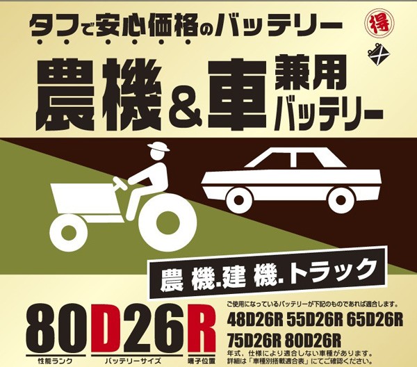 売り切れ必至 ブロード Broad 丸得バッテリー 農機 建機 車用バッテリー 耐震強化 タフ 建設機械 重機 農機具 農業機械 補償12ヶ月又は1万km 80d26r クリアランスセール Farmerscentre Com Ng