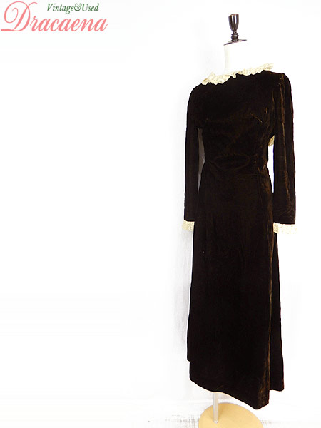 期間限定 30 Off レディース 古着 70 80ｓ ワンピース ベロア レース ワンピブラウン レトロ ガーリー ロングワンピ ドレス Aライン L位 古着 メーカー包装済 Diquinsa Com Mx
