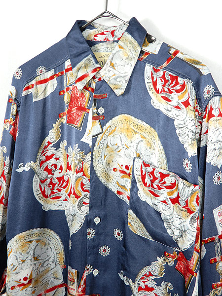 レディース メンズ 古着 シャツ Italy製 西洋 青 レーヨン 光沢感 テロテロ素材 長袖 ゆったり S 古着の通販はau Wowma ワウマ 古着屋ドラセナ 商品ロットナンバー