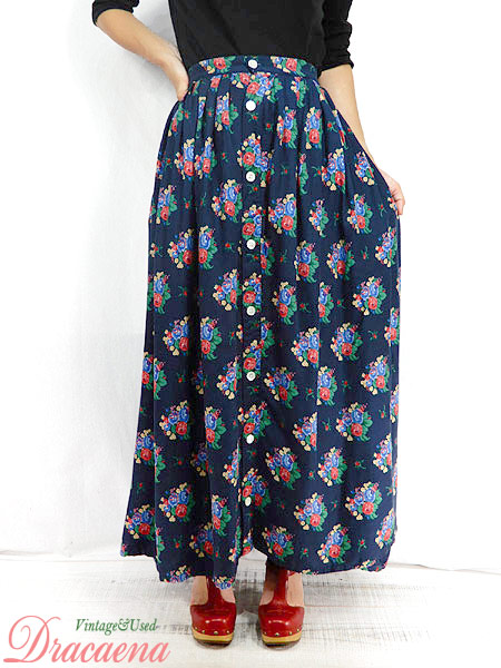 未使用 レディーススカート古着 Brooks Brothers ブルックスブラザーズ レトロ 花柄 ネイビー レーヨン ロング丈 M位 安い Www Centrodeladultomayor Com Uy