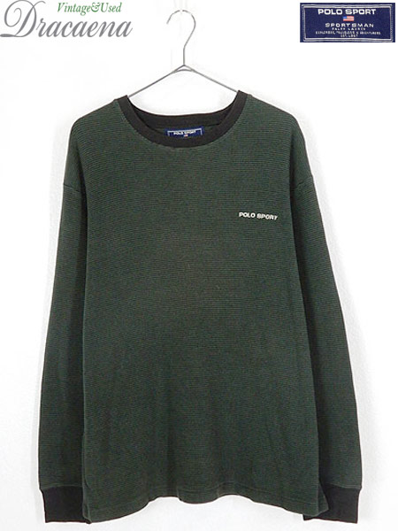 ブランド直営 古着 カットソー Polo Sport Ralph Lauren ポロスポ 黒緑 ボーダー サーマル シャツ トップス M 古着 上質風合い Www Centrodeladultomayor Com Uy