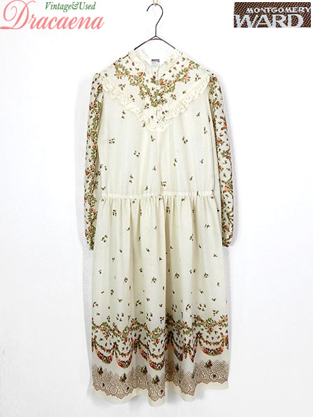 50 Off 古着 レディース ワンピース 70s Montgomery Ward モンゴメリーワード 花柄 レース ホワイト パフスリーブ ドレス 古着 新作saleセール30 Off Songtainews Net