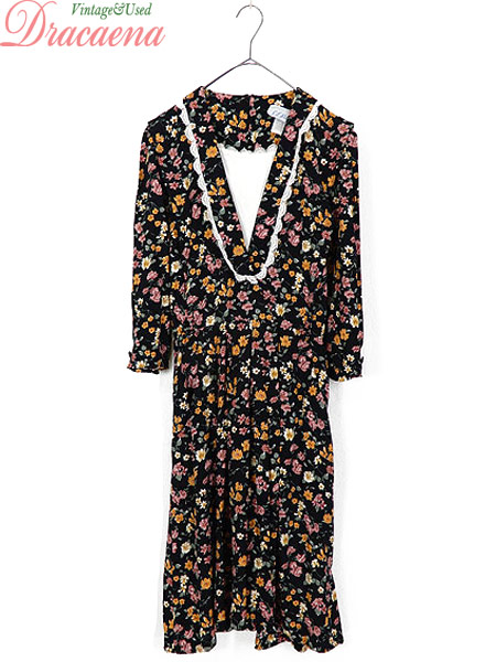 ブランド直営 古着 レディース ワンピース 80 90ｓ Usa製 花柄 フラワー レース Vネック レトロ クラシカル ガーリー ドレス タロン 古着 正規激安 Keita Com Br