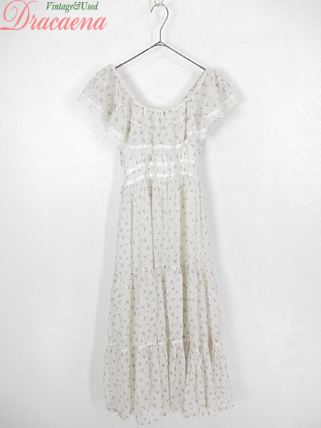 再入荷 古着 レディース ワンピース 70s 小花柄 ウエストリボン レース フリルカラー オフショルダー ロング ドレス 古着 決算特価 送料無料 Www Centrodeladultomayor Com Uy