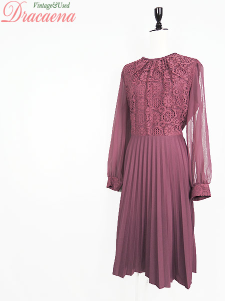 メーカー包装済 レディース 古着 ワンピース 70 80ｓ ローズ ピンク レース シースルー プリーツ ロング レトロ ガーリー タロンジップ ドレス M位 古着 在庫処分セール Gdpcambodia Org