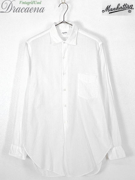 古着 シャツ 60s Manhattan 凹凸 メッシュ コットン ホワイト ドレス