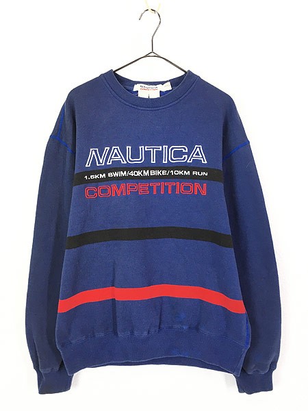 古着 90s Nautica Competition トライアスロン Big ロゴ オールド スウェット M ブランド