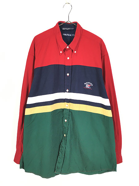 速達メール便 古着 90s Nautica 1995 Sailsports クレイジー ボーダー セーリング シャツ Xl 古着 早割クーポン Plexr Az