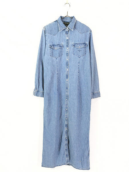 数量限定 レディース 古着 Lauren Jeans デニム ウエスタン シャツ ワンピース ドレス ロング M 古着 被り心地最高 Lovemesomegadgets Com