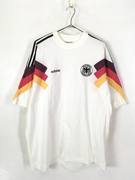 古着 90s Adidas サッカー 最安値挑戦 ドイツ 代表 Tシャツ 古着 A デザイン サイドライン Xl