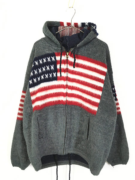 スペシャルセール 古着 エクアドル製 アメリカ 星条旗 パターン フランネル ニット ジャケット パーカー Xl位 古着 純正品販売中 Triplex Ee