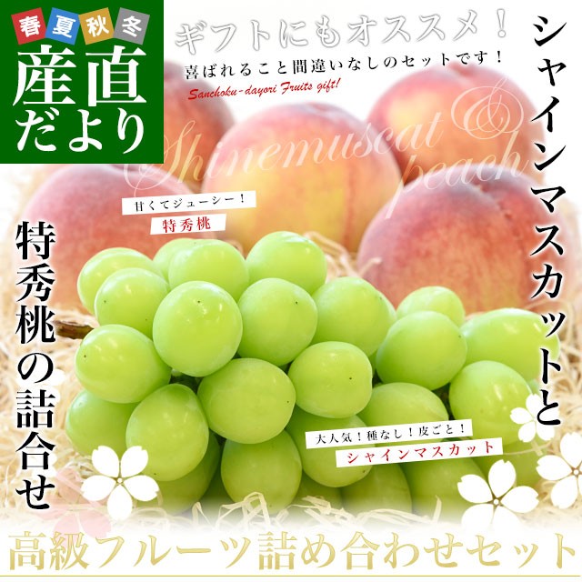 山梨県又は長野県産 シャインマスカット1房(500g前後)＆山梨県又は長野県産他 桃 特秀品 約1.2キロ(4玉から5玉入り)詰め合わせセット ギ