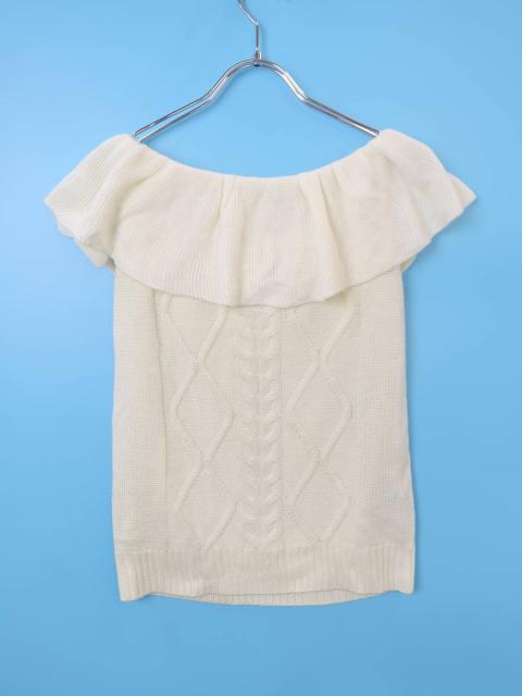 Cecil Mcbee セシルマクビー バックリボンフロントケーブルニットトップス ノースリーブ 白 レディース Sランク M