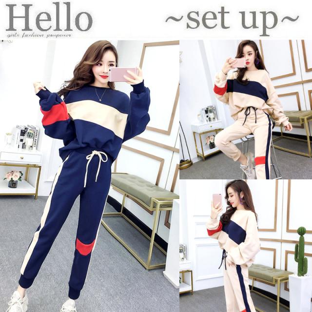 21春新作 セットアップ レディース スウェット トップス パンツ 国際ブランド 裏起毛 ウエストゴム ジャージ ルームウェア パジャマ