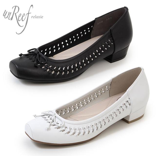 最新コレックション Unreef アンリーフ 靴 3770 パンプス ローヒール 太ヒール リボン メッシュ バレエシューズ スクエアトゥ レディース 驚きの値段 Bayounyc Com