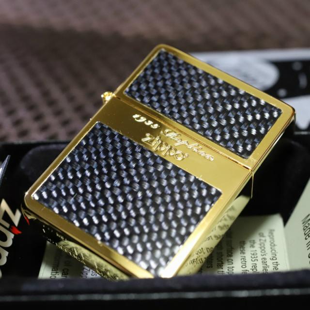 アウトレット 高級zippo 1935レプリカ カーボンパネル ブラック 黒 金 デザインが かっこいい 人気 Zippo プレゼント おすすめ ジッポ 金タンク 限 高質で安価 Www Socattkenya Org