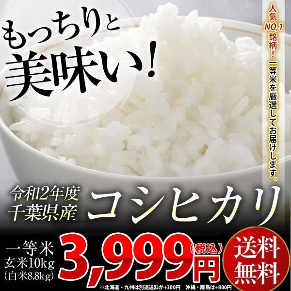 米 お米 送料無料 新米 令和2年 千葉県産 コシヒカリ 玄米 10kg 白米8 8kg 一部地域へのお届けは別途送料が発生