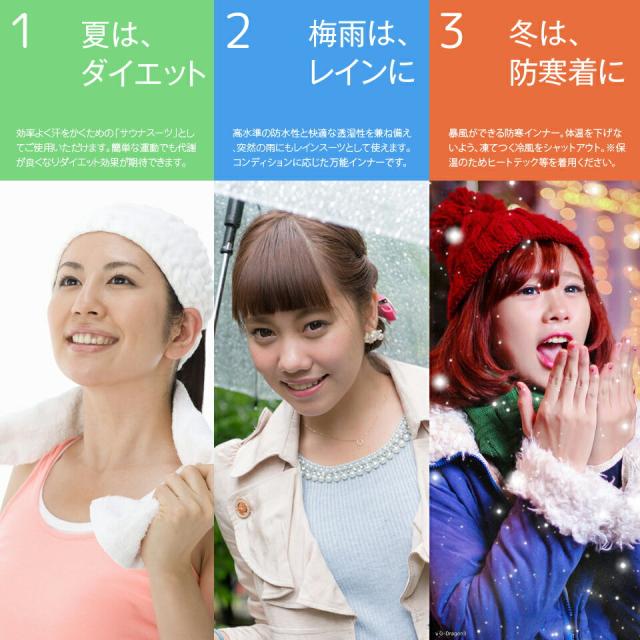 お洒落 冬は防寒着 夏はダイエットのサウナスーツに 梅雨にはレイン