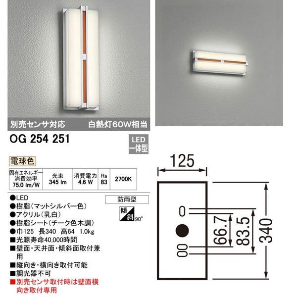 オーデリック　LEDフラットポーチライト　# OG 254 251　別売センサ対応