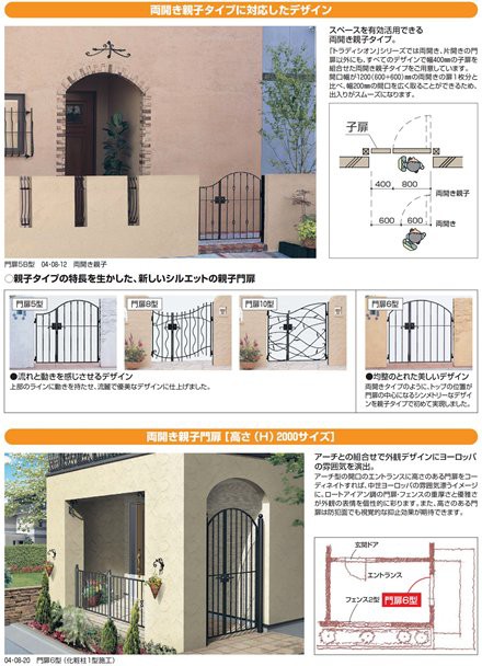 YKKAP シャローネシリーズ トラディシオン門扉8型 07-12 門柱・片開きセット - 1