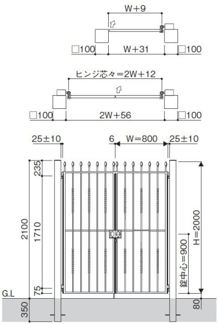される㊋ YKKAP の通販はau PAY マーケット - キロWowma!店|商品ロットナンバー:196649683 シャローネシリーズ トラディシオン門扉7型 08-20 門柱・両開きセット ファサード