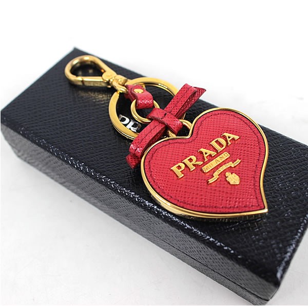 プラダ キーホルダー　キーリング　コインケース　ハート　ゴールド×レッド　ストラップ PRADA　美品　赤　p809 【中古】